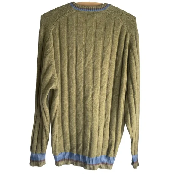 HOUSE OF CASHMERE MENS V-NECK PULLOVER SWEATER | 100% CASHMERE |GREEN | SIZE XL - Picture 2 of 9
